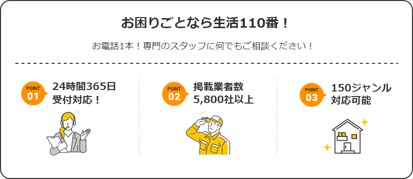 お困りごとなら生活110番︕お電話1本︕専門のスタッフに何でもご相談ください︕